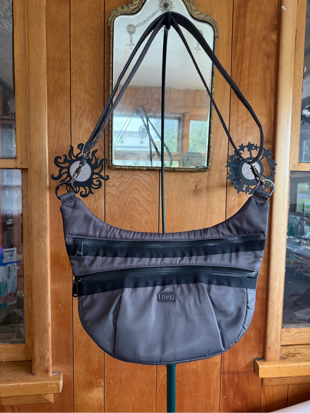 Lug HIPPY Dark Grey Crossbody Purse Shoulder Bag Excellent RFID Safety Pockets